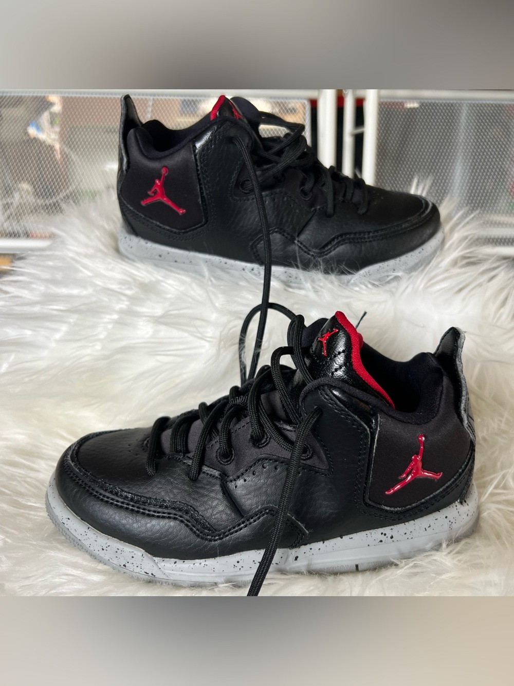 Jordan Kids Black and Red High-Top Sneakers
